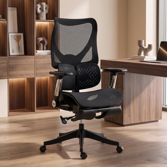 Ergonomic Office Chair with Lumbar Support, Mesh Reclining Desk Chair with Footrest, Black
