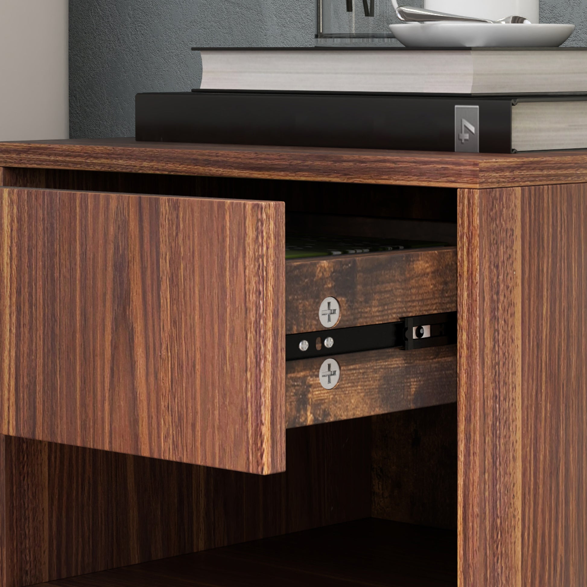 HOMCOM Floating Wall Mounted Nightstands Set of 2 with Drawer, Brown Finish