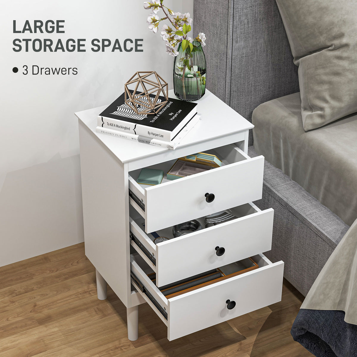 Modern 3-Drawer Nightstands, Set of 2 – 16"W x 25"H