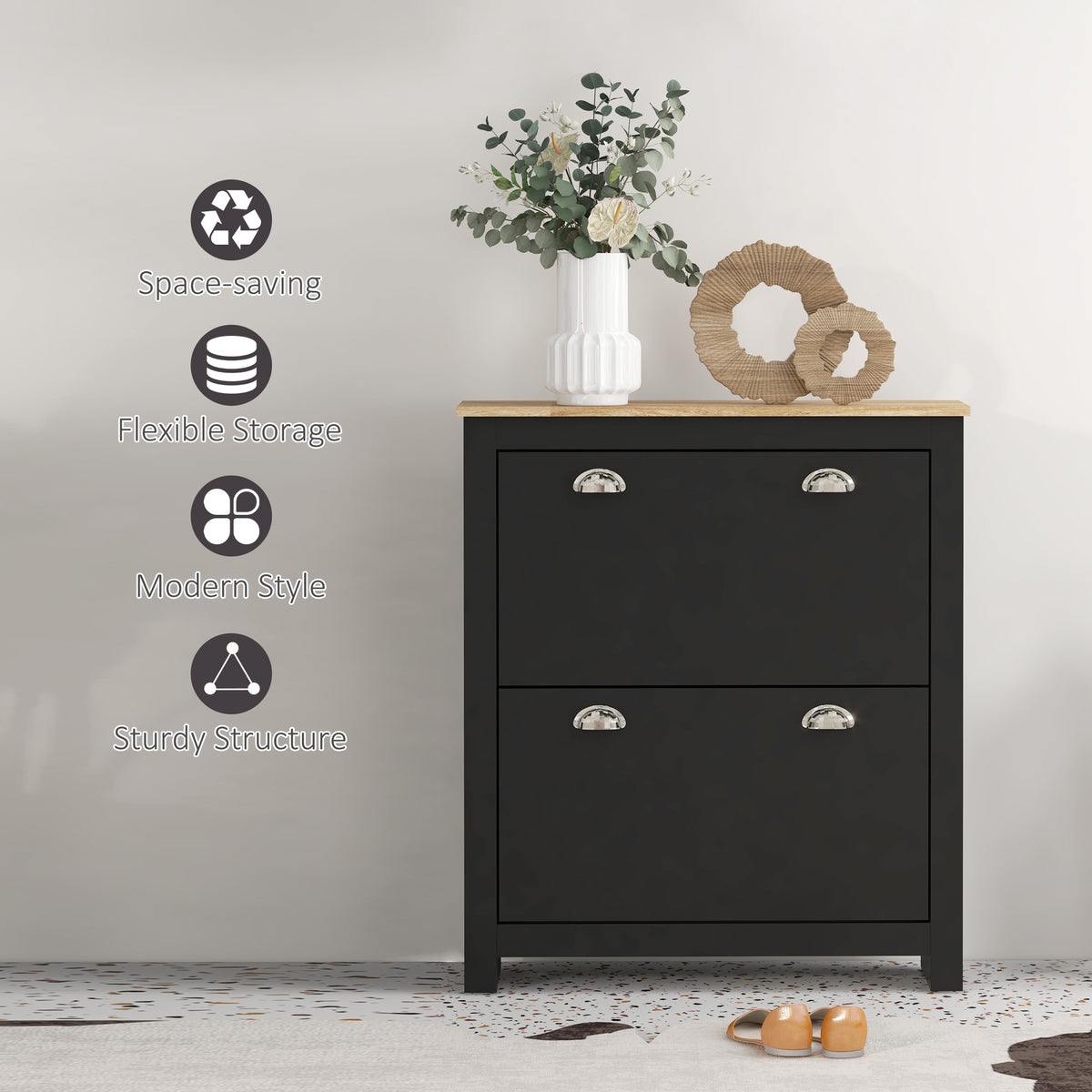 Modern Shoe Cabinet with 2 Flip Drawers – 31"W x 36"H