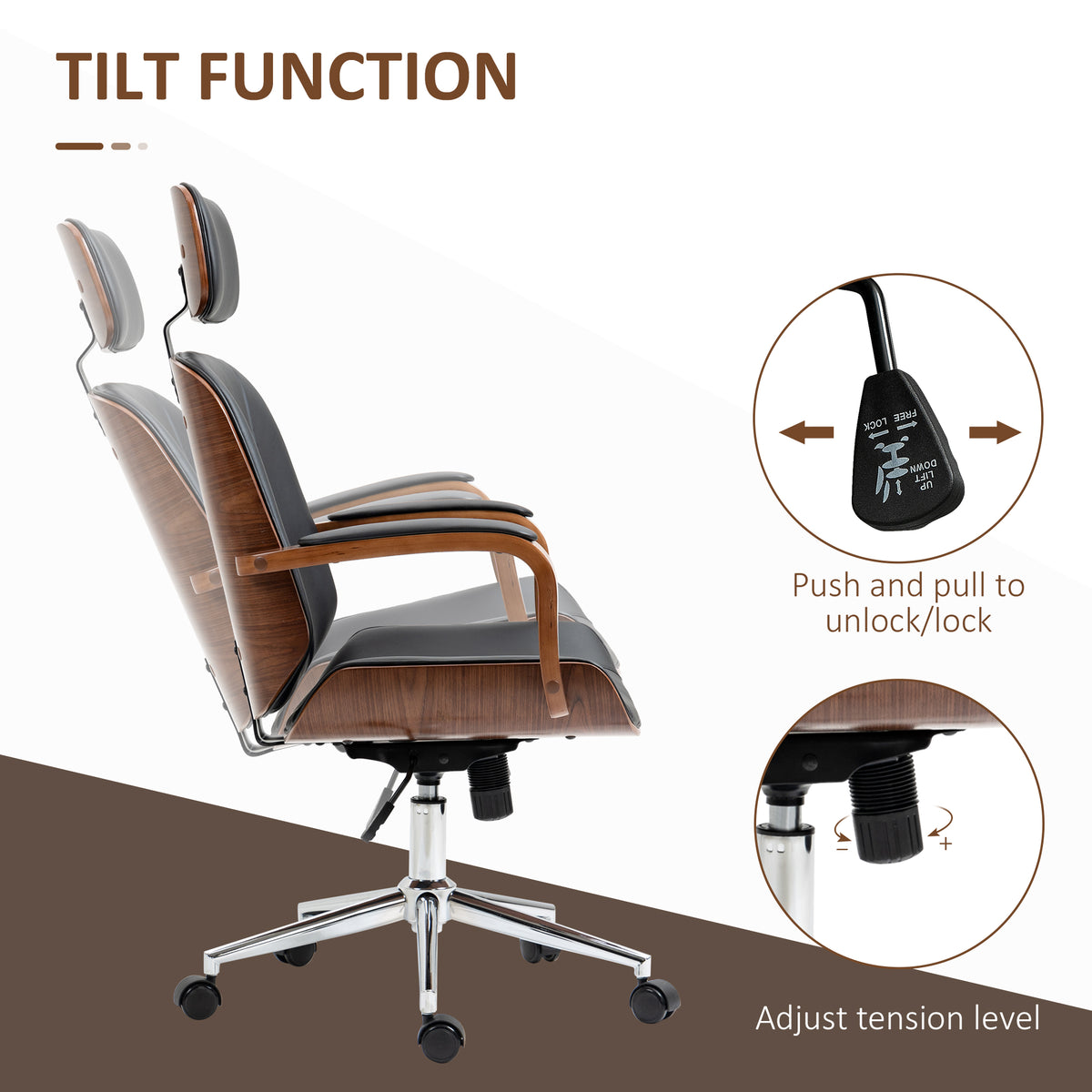 Office Chair, PU Leather Desk Chair with Removable Headrest, Adjustable Height, Black