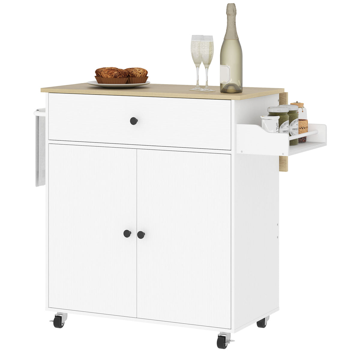 Rolling Kitchen Island with Drop Leaf – 42"W x 34"H