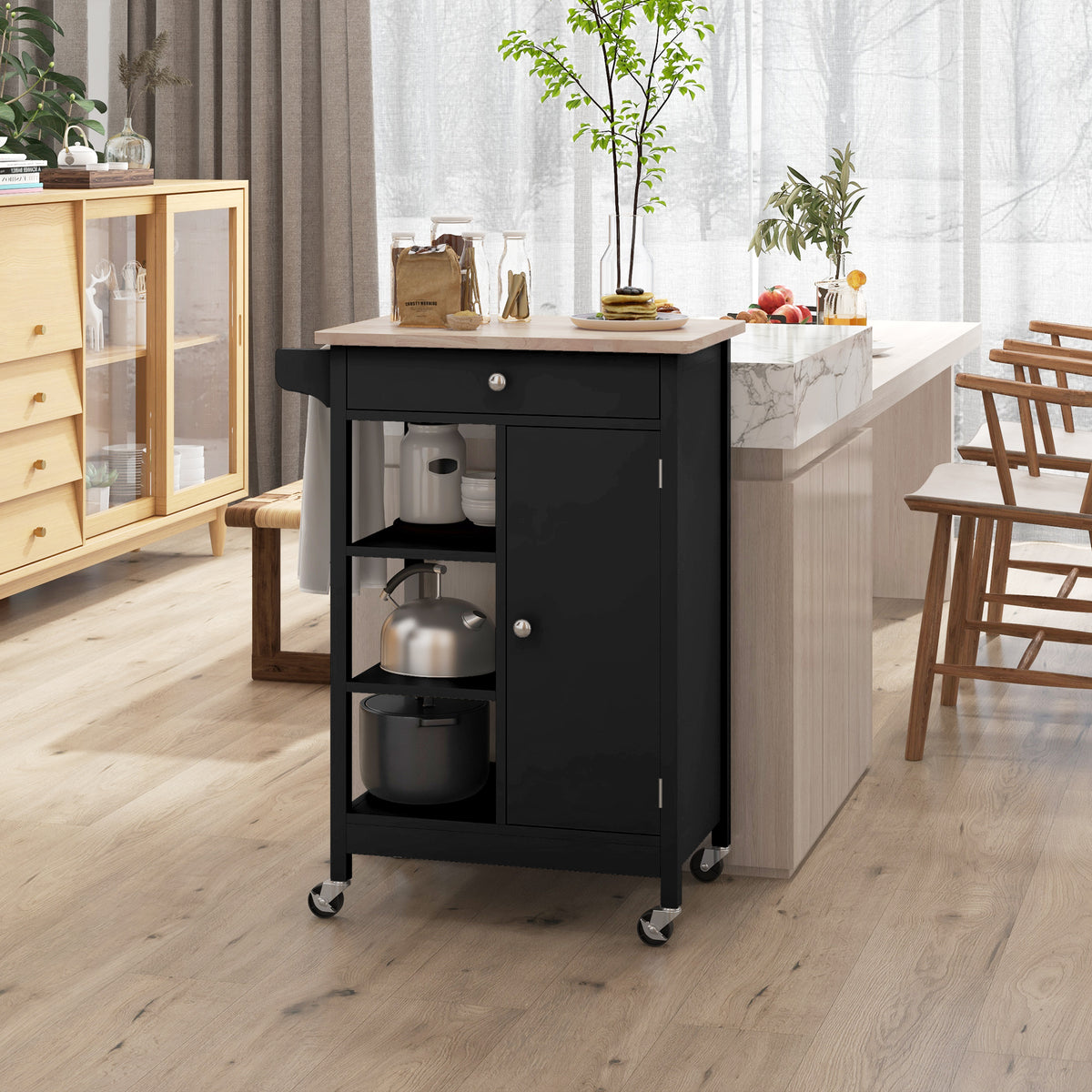 Modern Rolling Kitchen Island Cart with Drawer – 26"W x 34"H