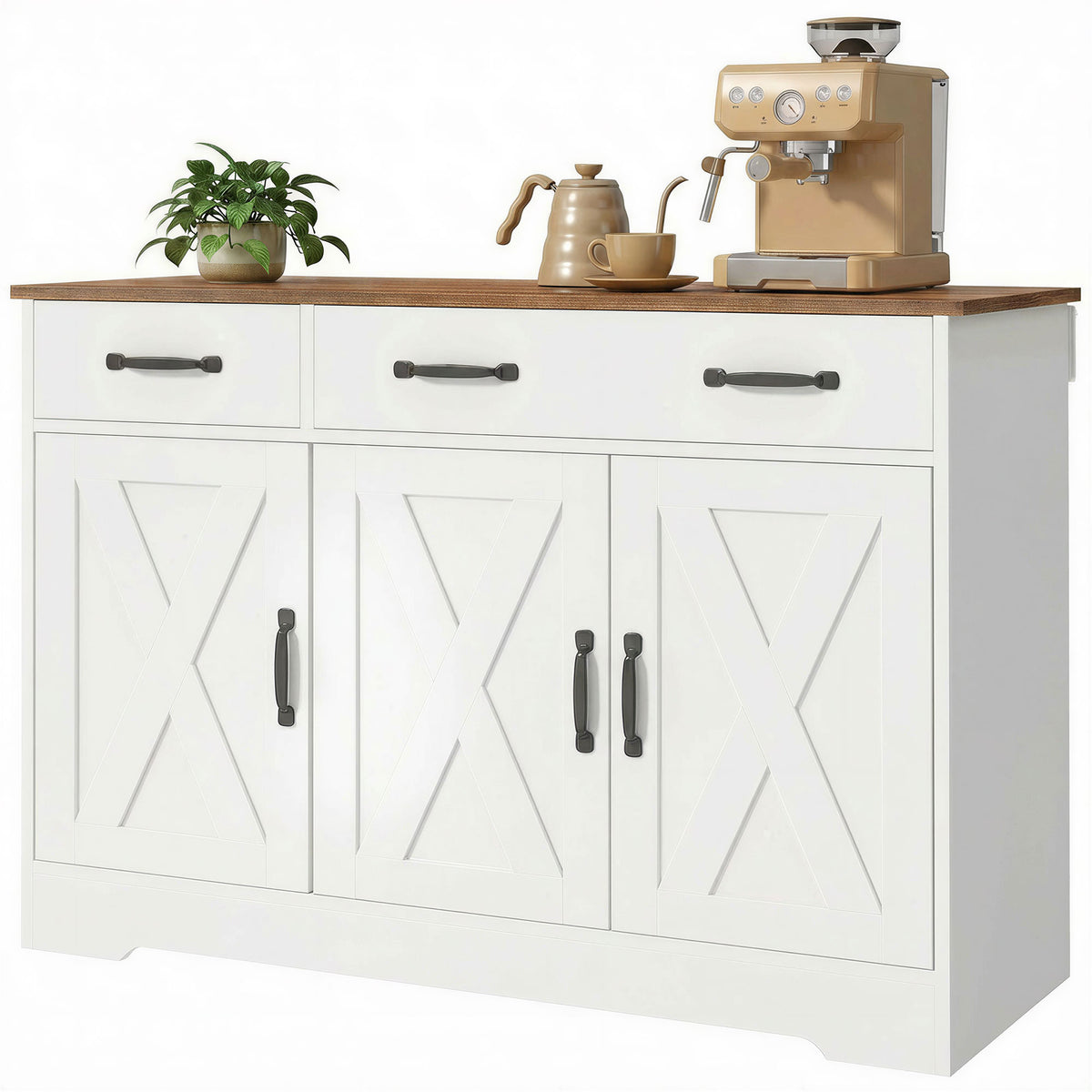 Farmhouse Kitchen Cabinet with 3 Barn Doors – 43"W x 32"H