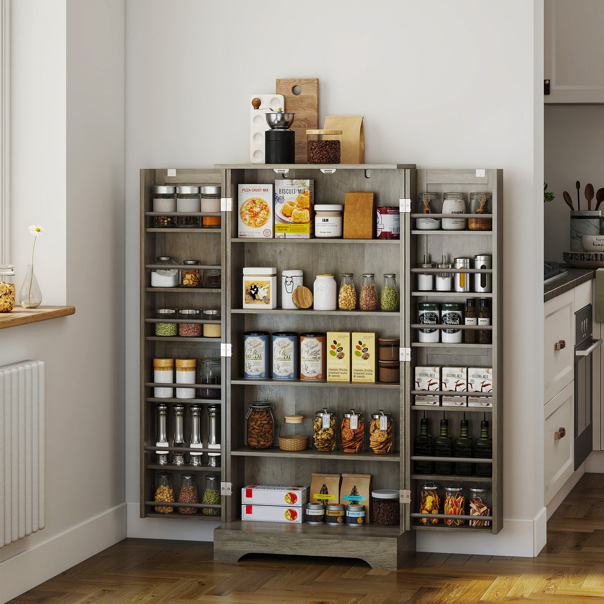 Farmhouse Kitchen Pantry Cabinet with Doors – 24"W x 41"H
