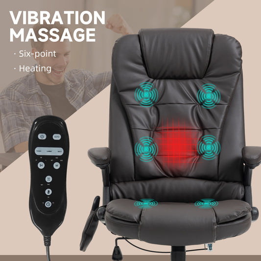 Heated Massage Office Chair, High Back Faux Leather Vibrating Swivel Executive Chair, Brown