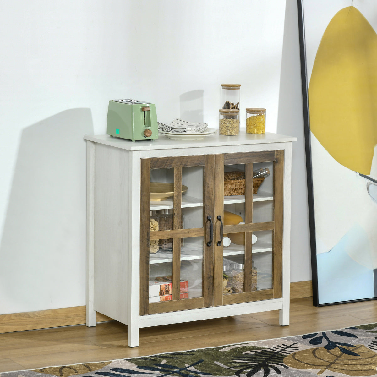 Kitchen Sideboard with 2 Glass Doors and Adjustable Shelf – 32"W x 32"H