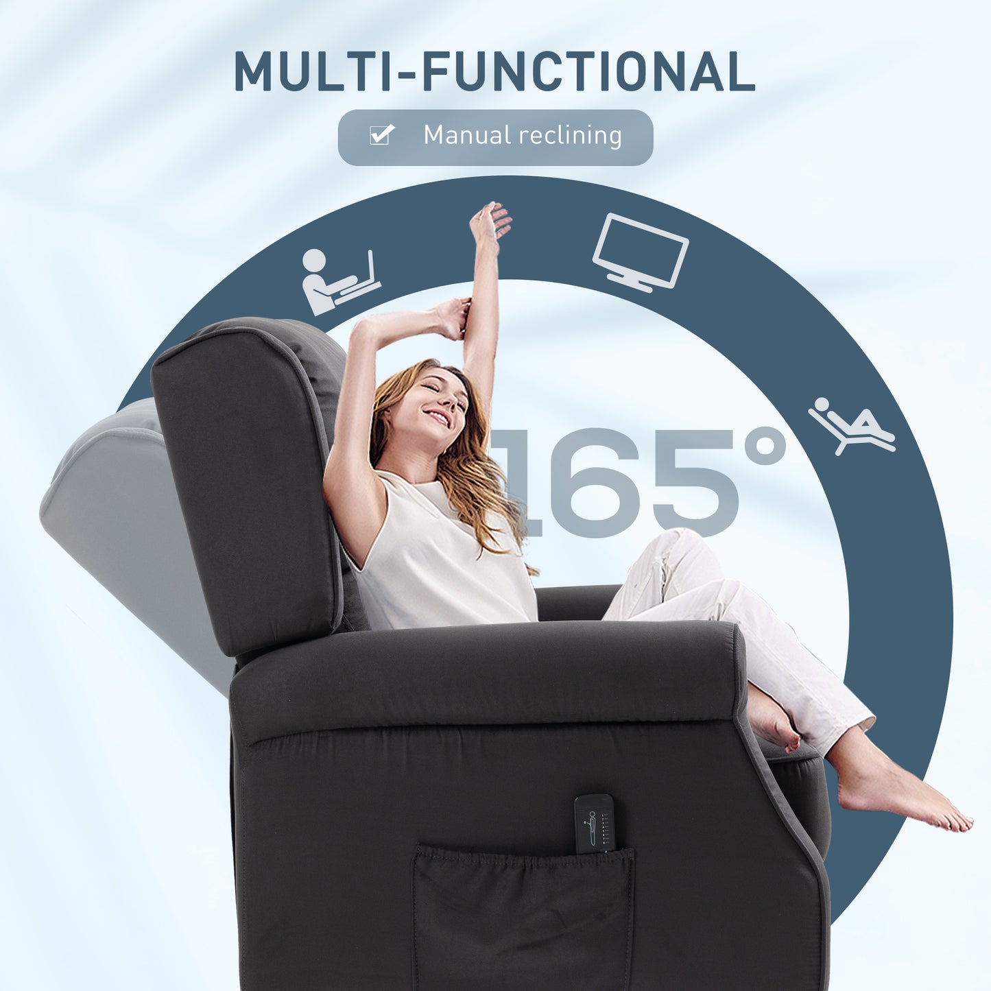 HOMCOM Black Massage Recliner Chair with Extendable Footrest, Remote Control, Side Pocket