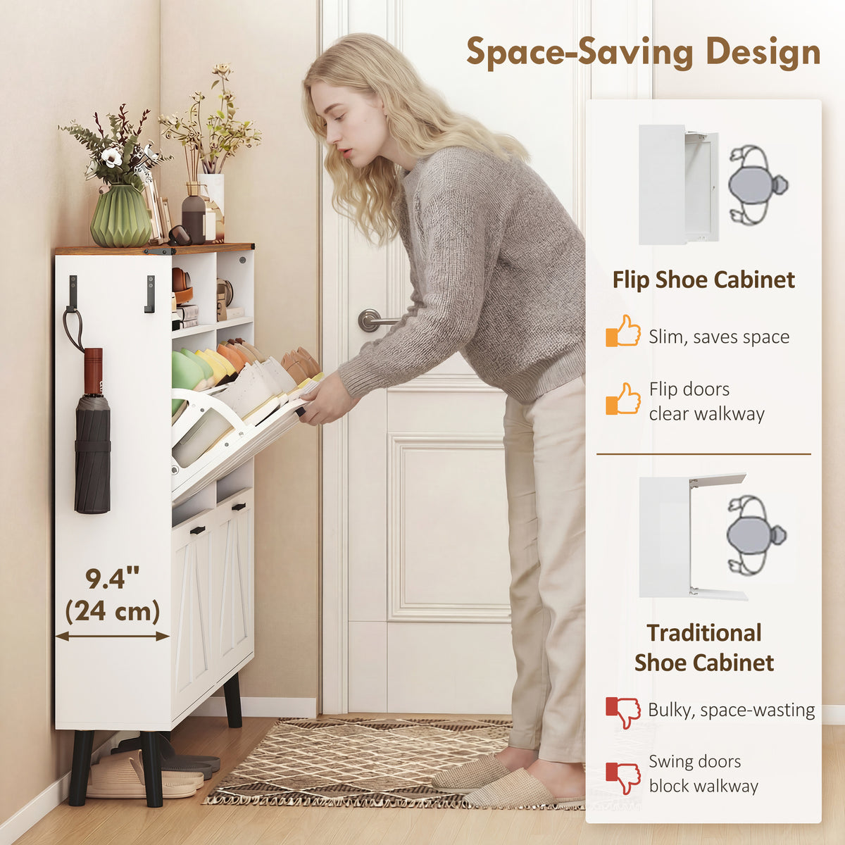 Shoe Storage Cabinet with 4 Flip Drawers – 47"W x 45"H