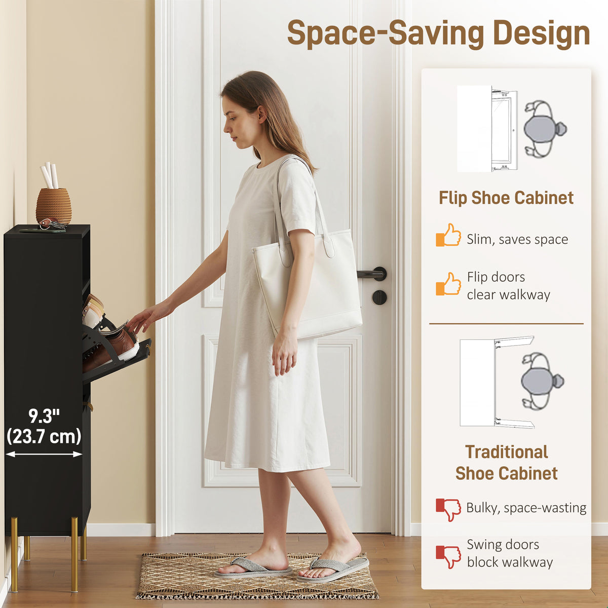 Shoe Cabinet with 2 Flip Drawers – 31"W x 43"H