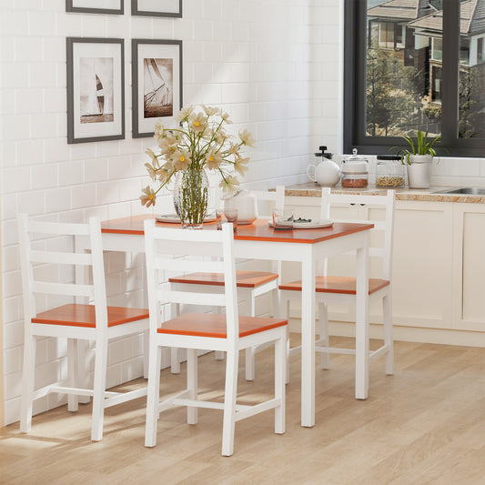 5-Piece Pine Wood Dining Set for 4 with High Back Chairs