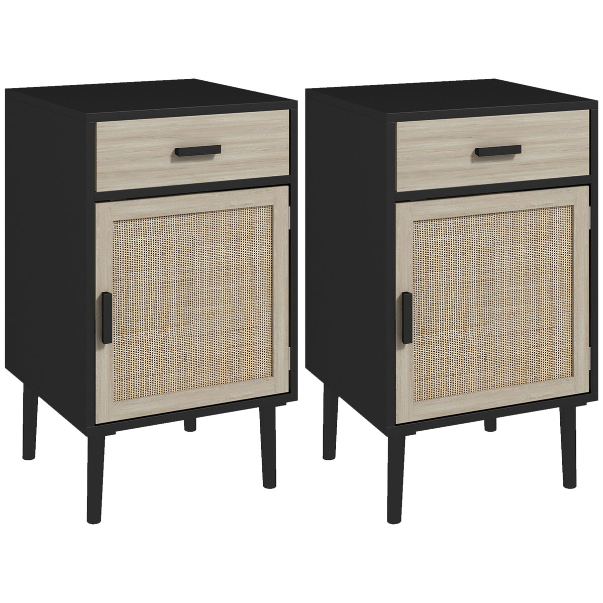 Boho Rattan Nightstands with Drawer and Cabinet, Set of 2 – 16"W x 27"H