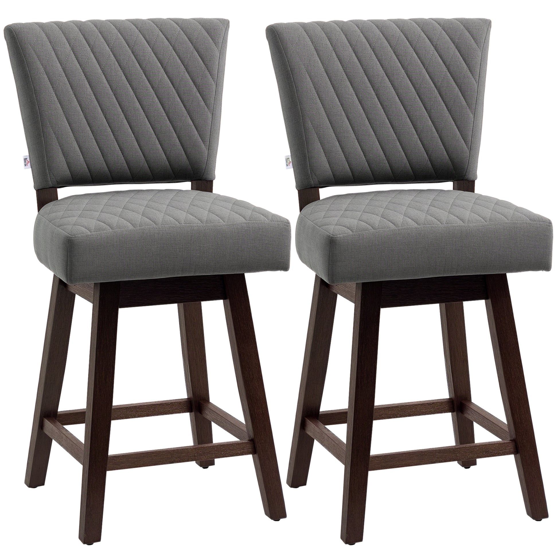 HOMCOM Swivel Counter Bar Stools Set of 2, Wood Legs, Footrests, Dark Grey