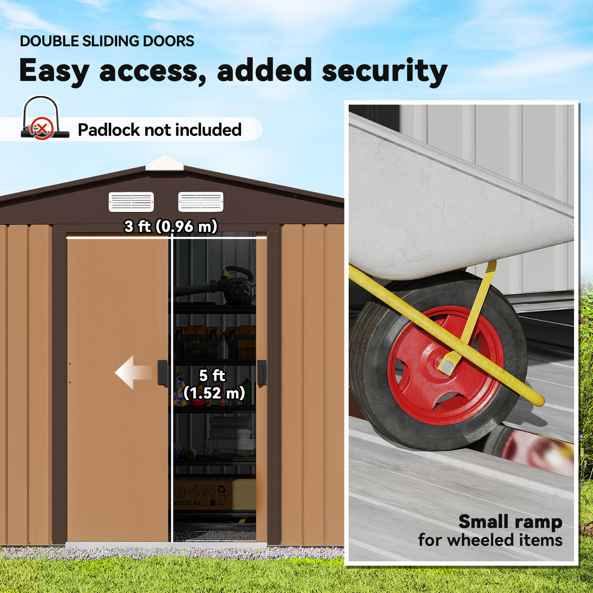 9.1'x6.4'x6.3' Garden Storage Shed, Outdoor Storage Tool House with Vents, Foundation and Lockable Double Doors – Yellow