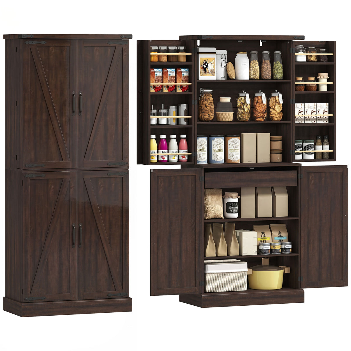 Farmhouse Storage Cabinet with 8 Door Racks and Adjustable Shelves – 30"W x 72"H
