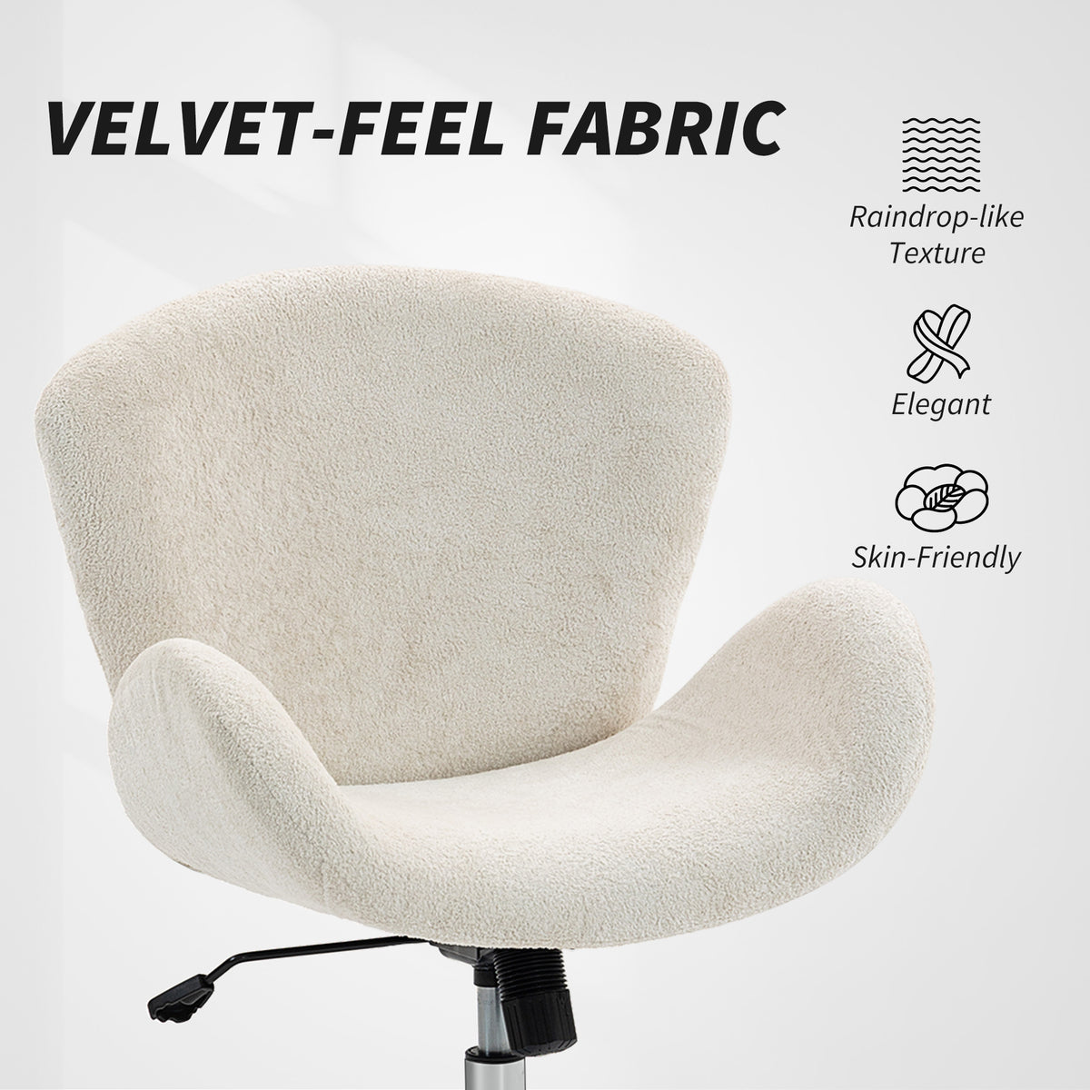 Swivel Office Chair, Velvet Desk Chair with Wide Bucket Seat, Butterfly Back, Cream White