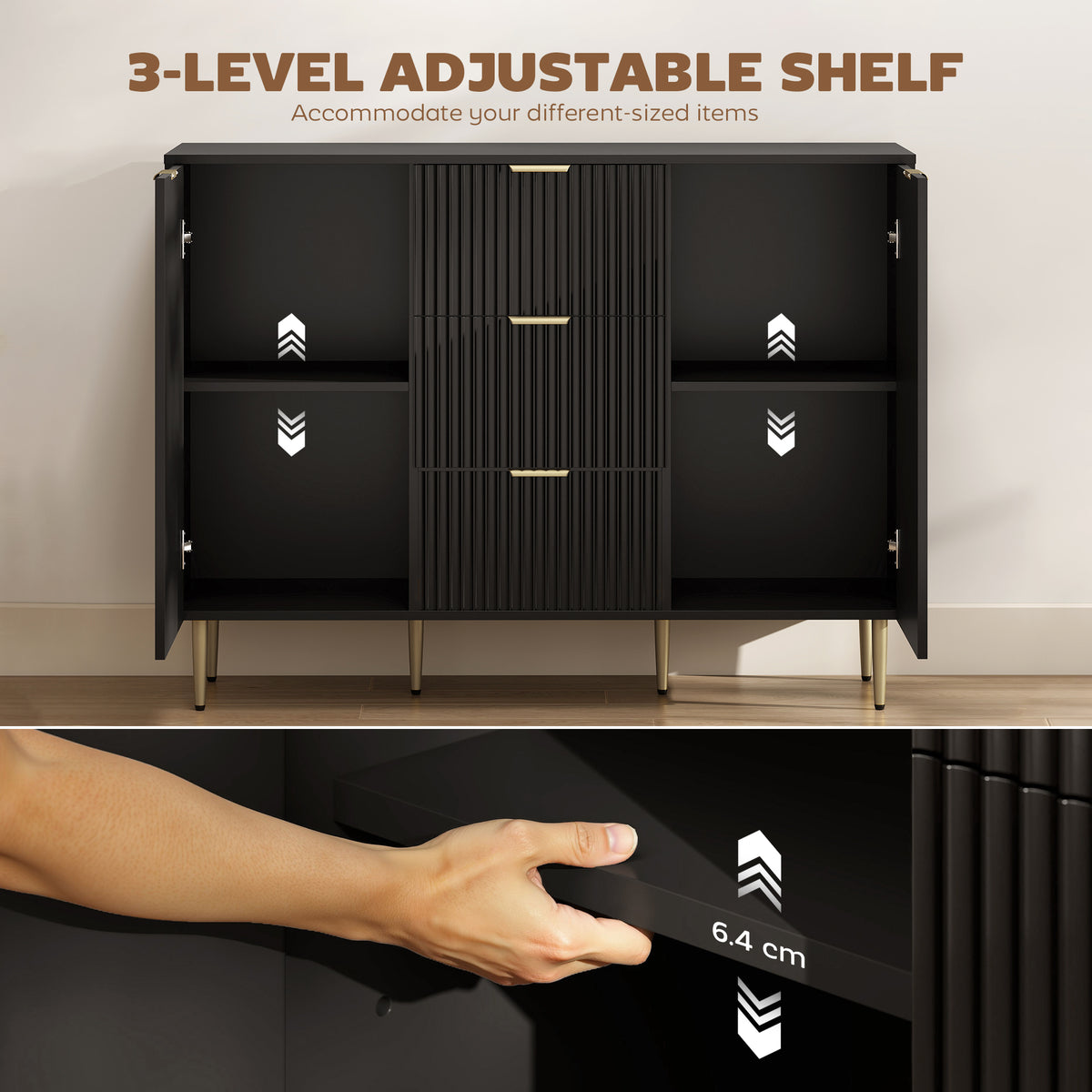 Sideboard Buffet Cabinet with 3 Drawers and Adjustable Shelves – 47"W x 35"H