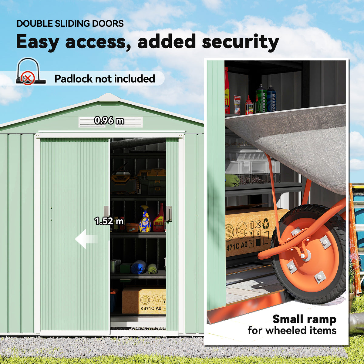 7'x 4'x 6' Garden Tool Shed Metal Storage Shed w/ Foundation Kit, Vents and Double Doors – Light Green