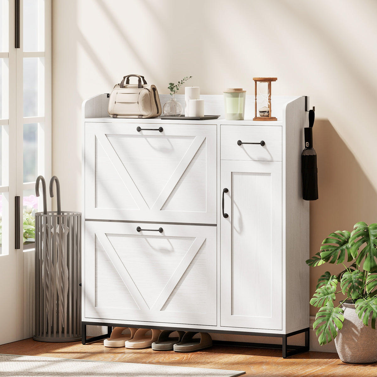 Farmhouse Shoe Cabinet with Side Cabinet – 42"W x 46"H