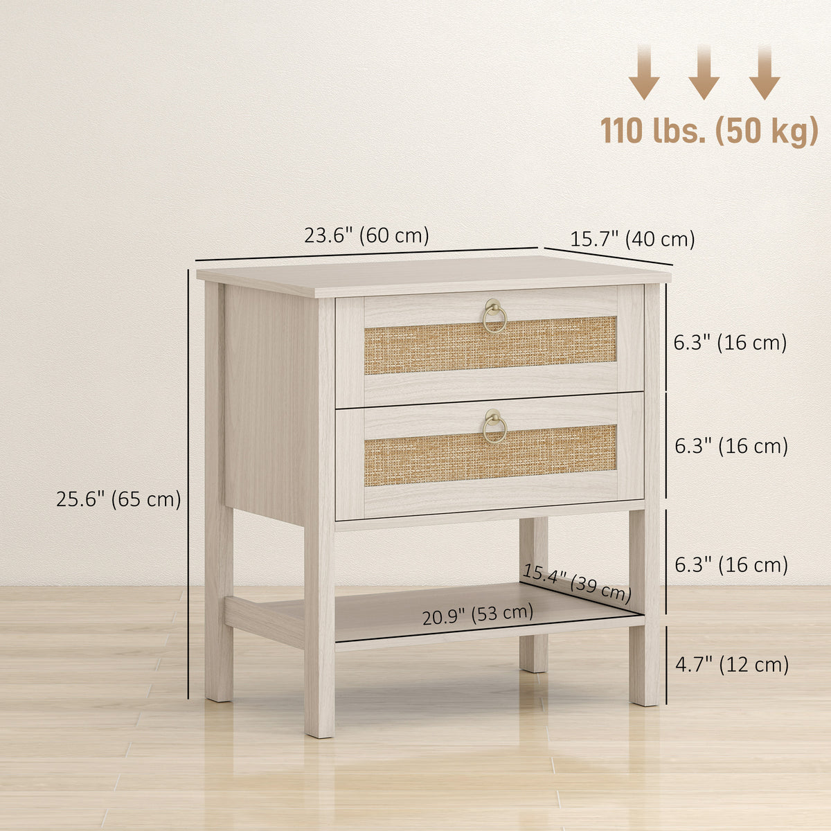 Boho Rattan Nightstands with 2 Drawers, Set of 2 – 24"W x 26"H