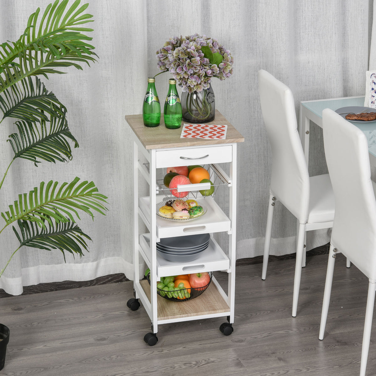 Rolling Kitchen Island Cart with Drawer – 15"W x 32"H