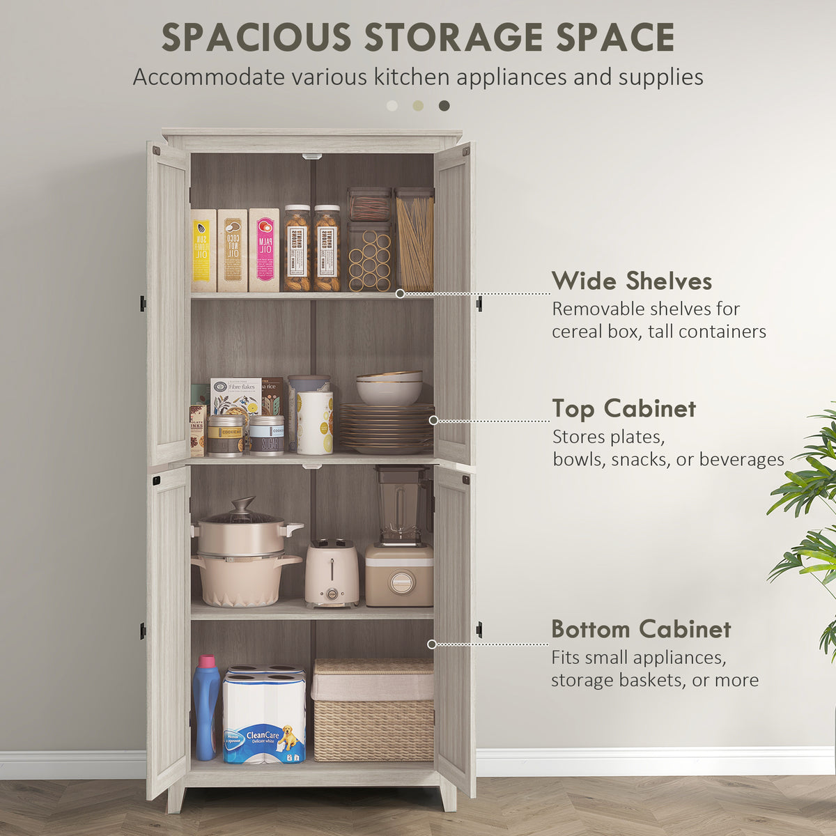 Kitchen Pantry Cabinet with Doors and Shelves – 32"W x 72"H
