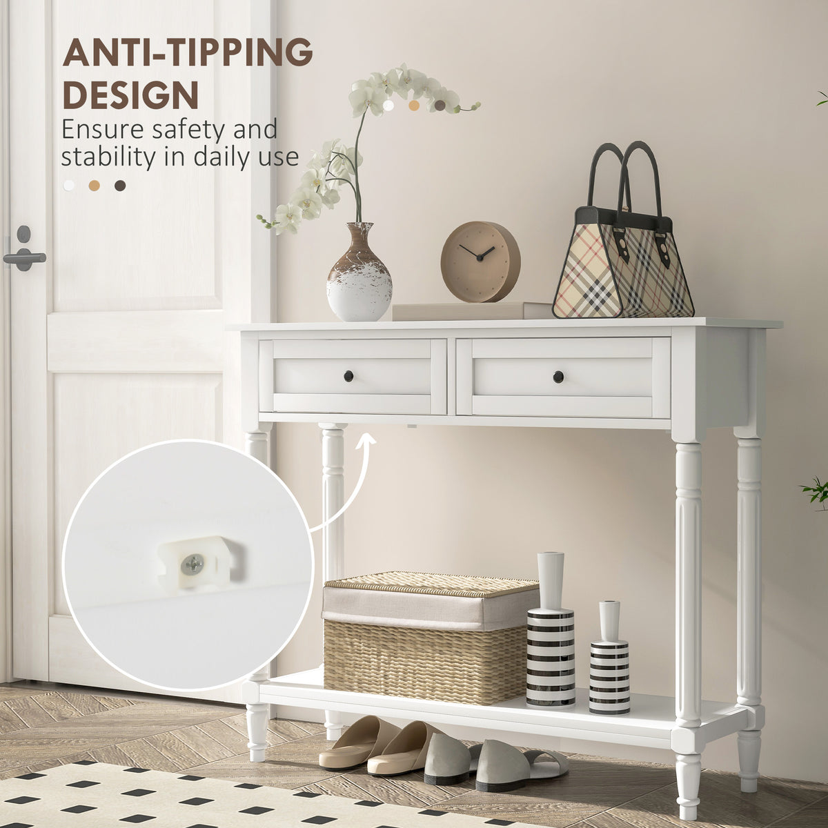 Hallway Console Table with 2 Drawers, White