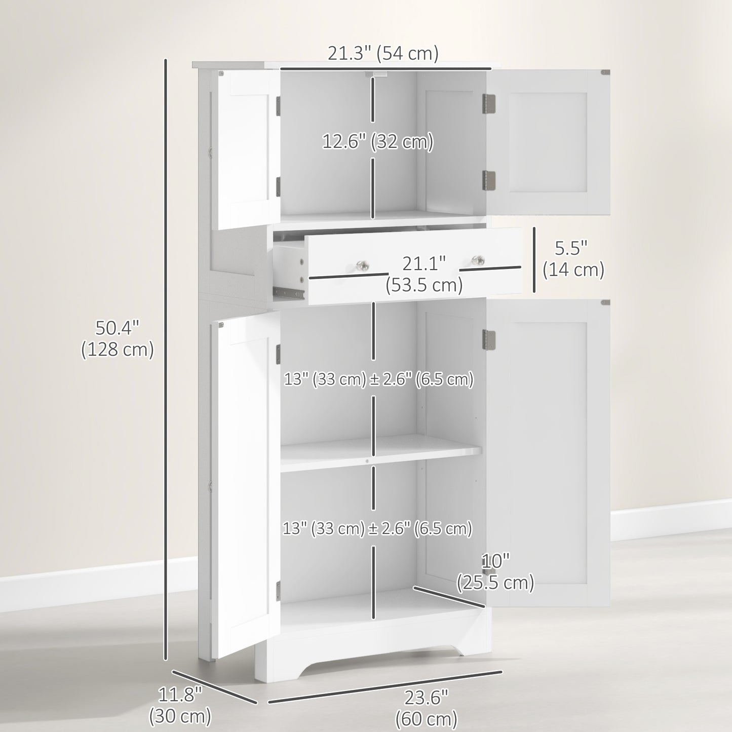 HOMCOM Modern Kitchen Cabinet 4‑Door With Drawer, Adjustable Shelf White