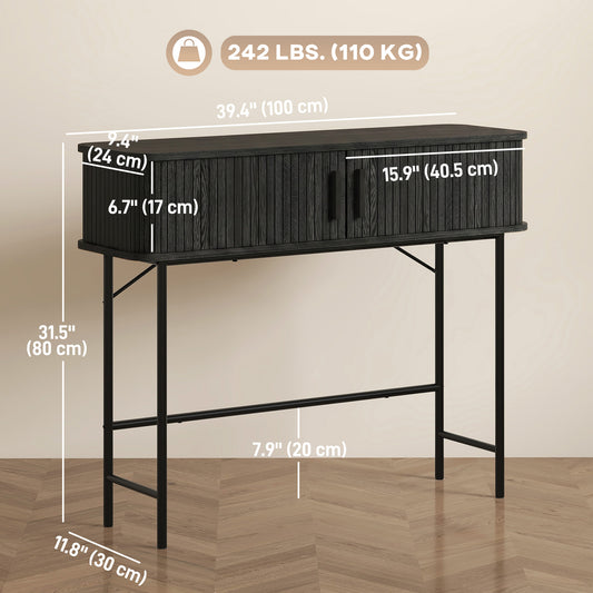 Mid-Century Entryway Console Table with Storage Compartments, Black