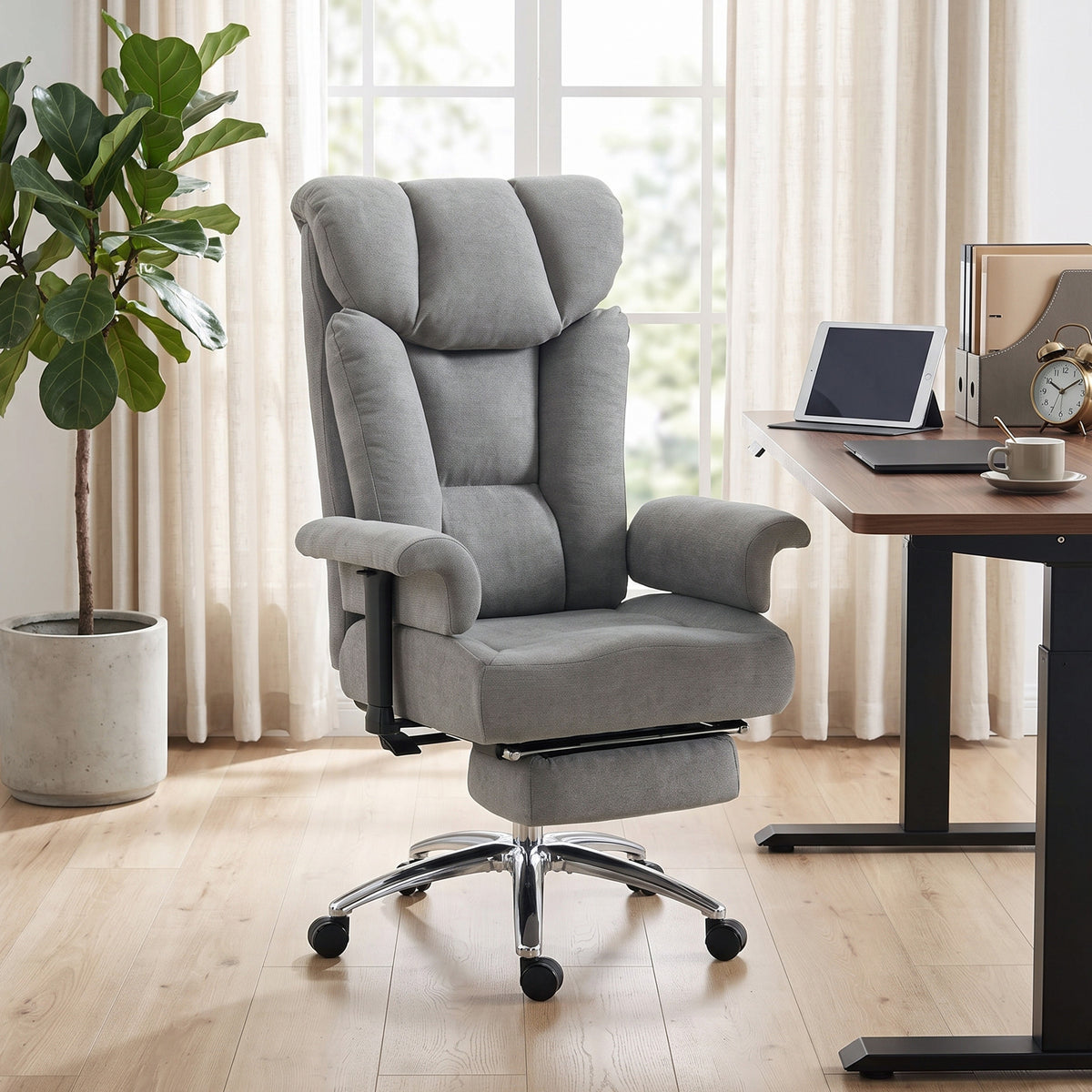 550lbs Big and Tall Office Chair, Heavy Duty Executive Desk Chair with Adjustable Padded Armrests, Grey