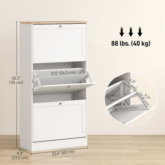 Modern Shoe Storage with 3 Flip Drawers and Adjustable Shelves – 24"W x 45"H