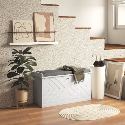 HOMCOM Modern Light Grey Shoe Cabinet Organizer, 21 Pair Storage with Doors