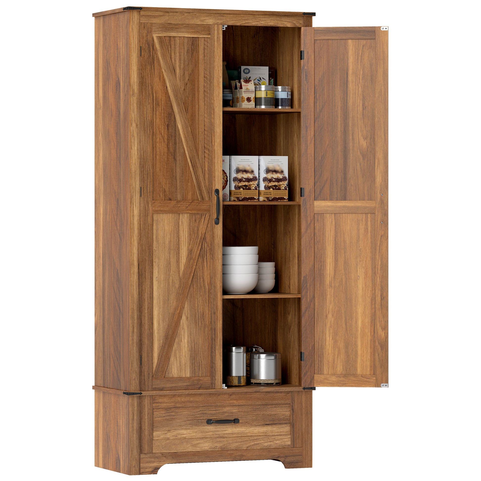 HOMCOM 72" Farmhouse Pantry Cabinet with Adjustable Shelves, Brown
