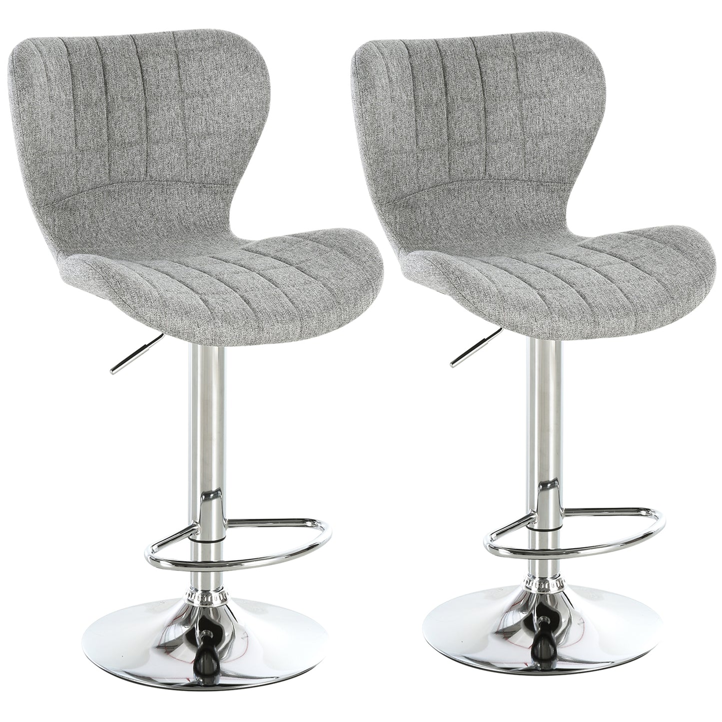 HOMCOM Two Grey Linen Adjustable Swivel Bar Stools with Footrest