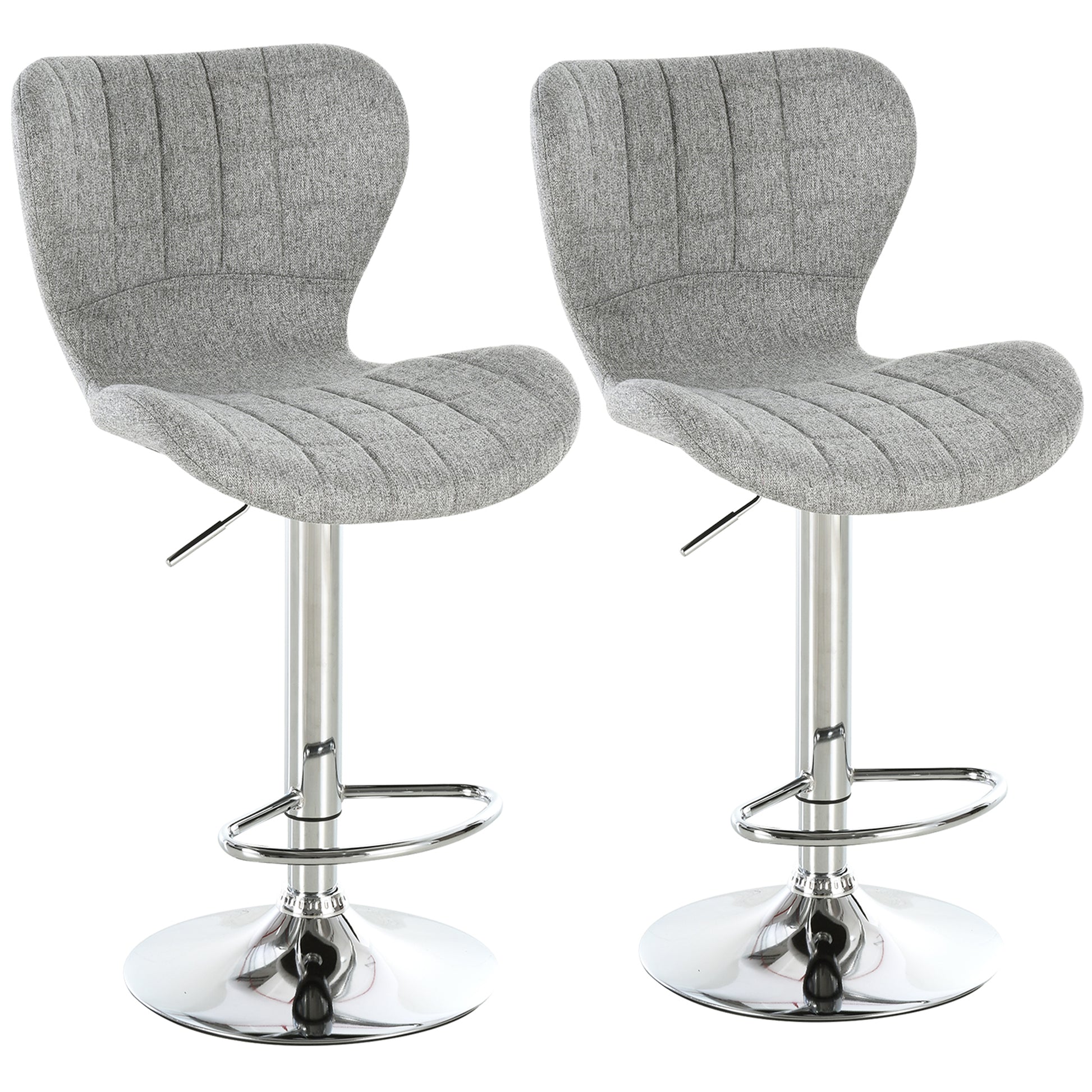HOMCOM Two Grey Linen Adjustable Swivel Bar Stools with Footrest