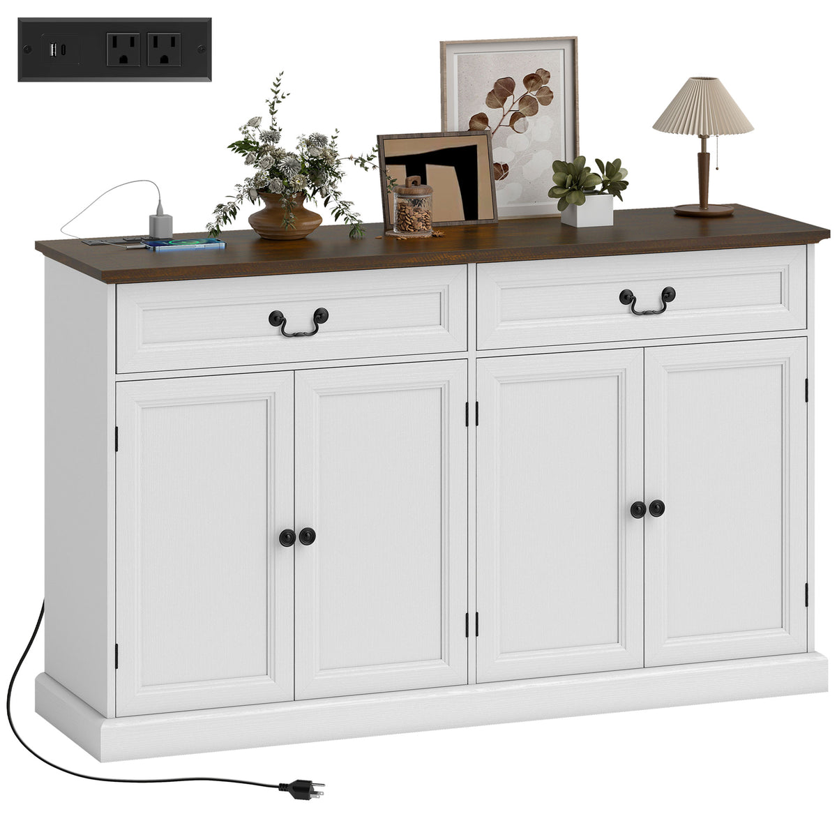 Farmhouse Sideboard with Charging Station – 55"W x 33"H