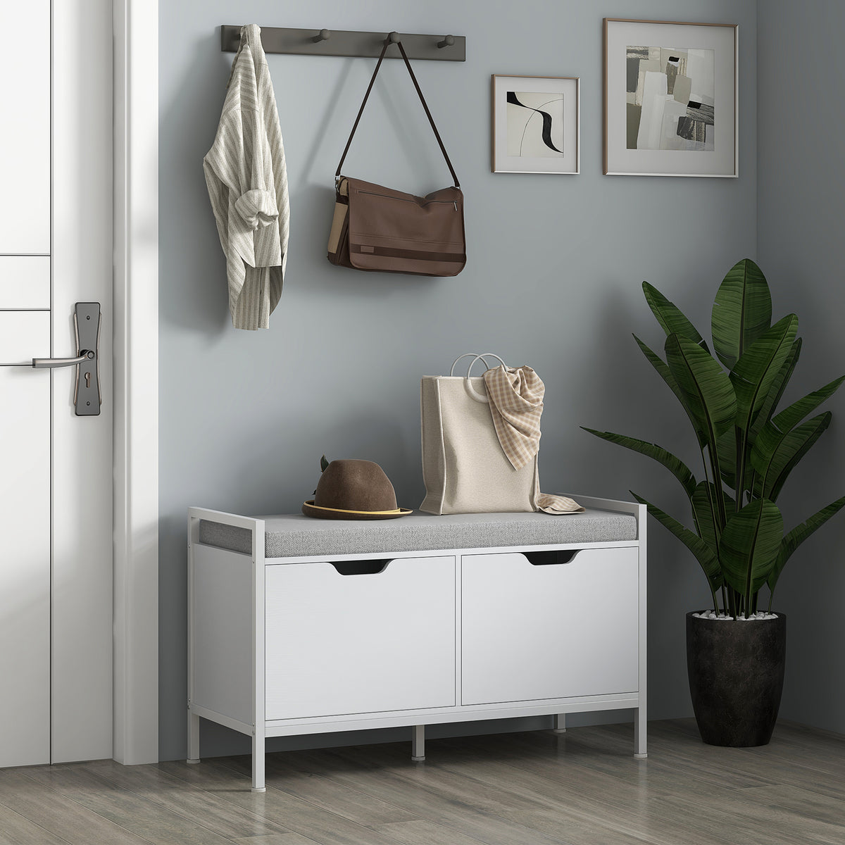 Shoe Storage Bench with Seat Cushion – 33"W x 20"H