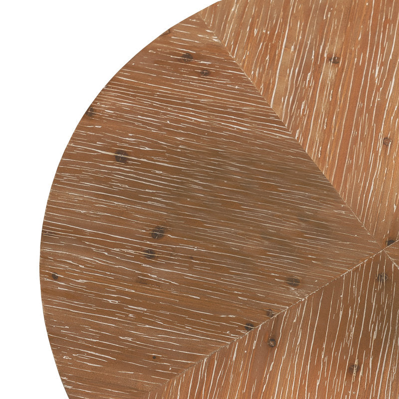 Round Wood Coffee Table With Cross Metal Base