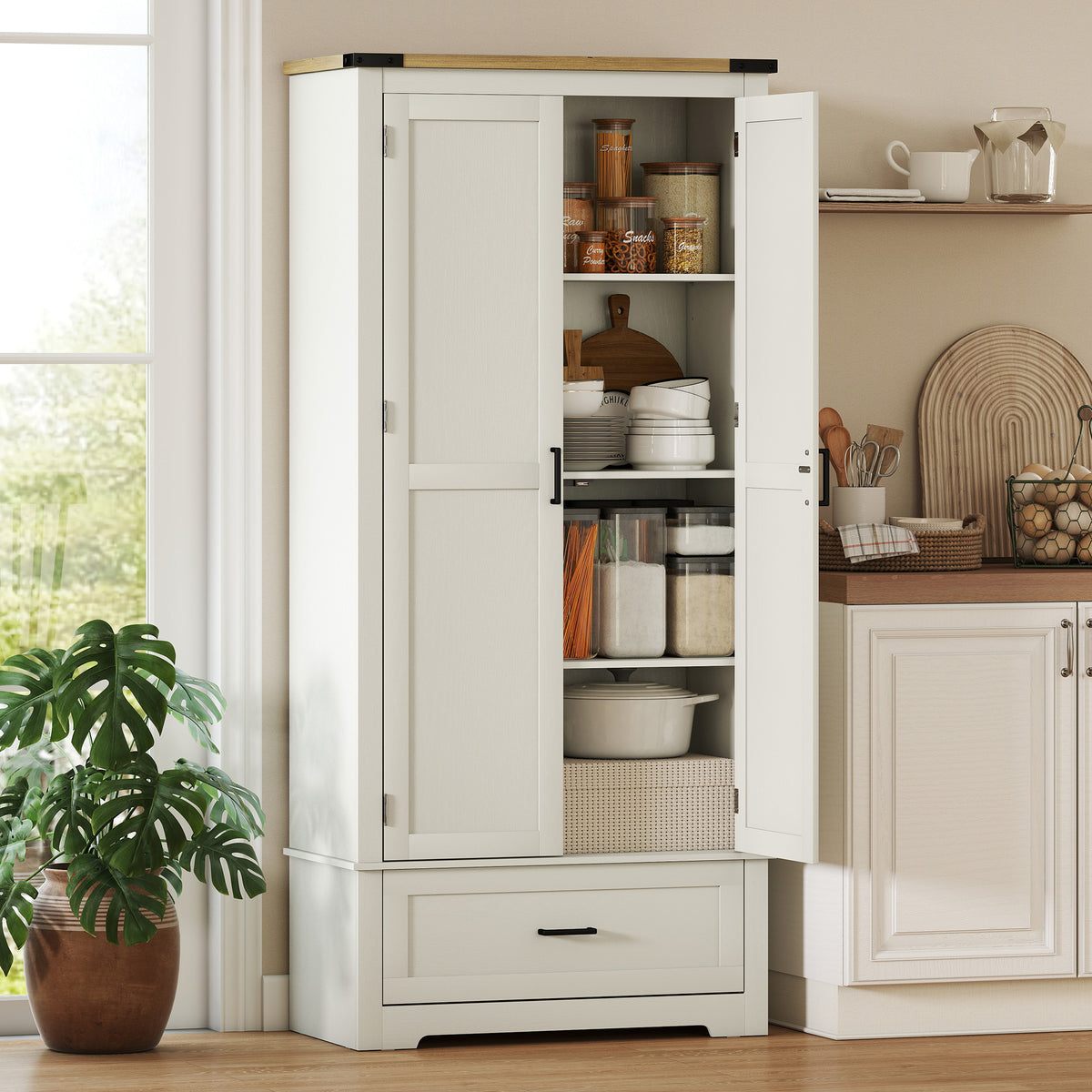 Tall Farmhouse Kitchen Pantry Cabinet with 2 Doors – 31"W x 69"H