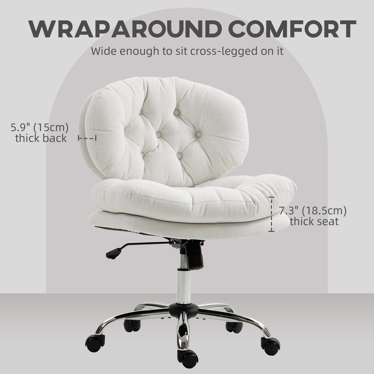 HOMCOM Armless Computer Office Chair, Wide Padded Seat, Adjustable Height, Cream White