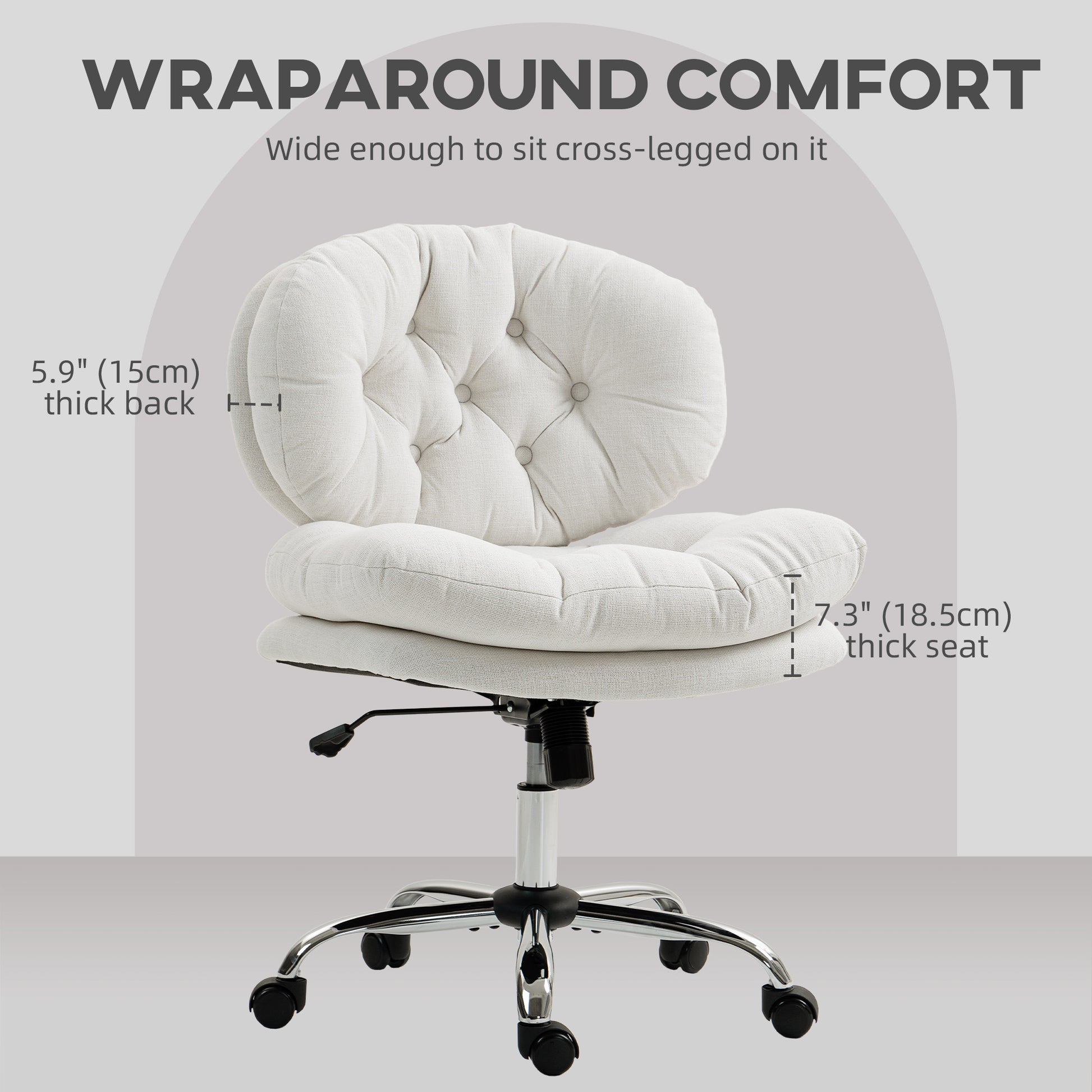 HOMCOM Armless Computer Office Chair, Wide Padded Seat, Adjustable Height, Cream White