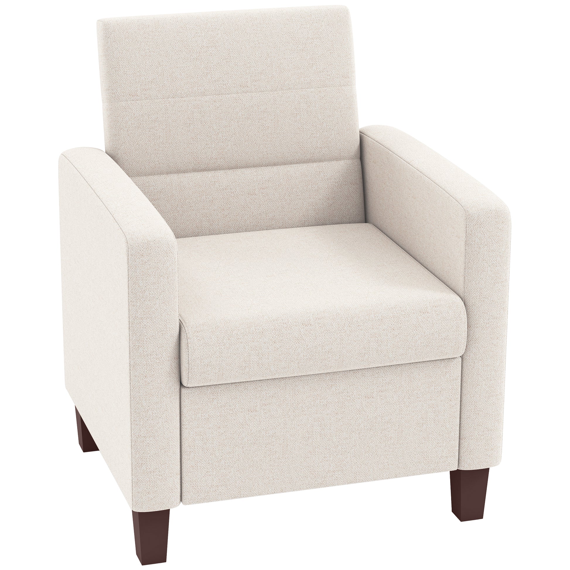 Modern Cream White Fabric Accent Armchair with Supportive Cushion & Non-Slip Pads