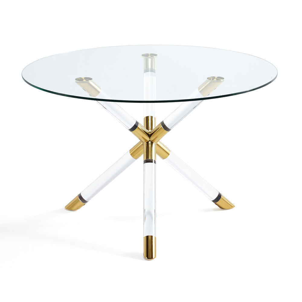 Round Glass Dining Set, Clear & Gold Legs