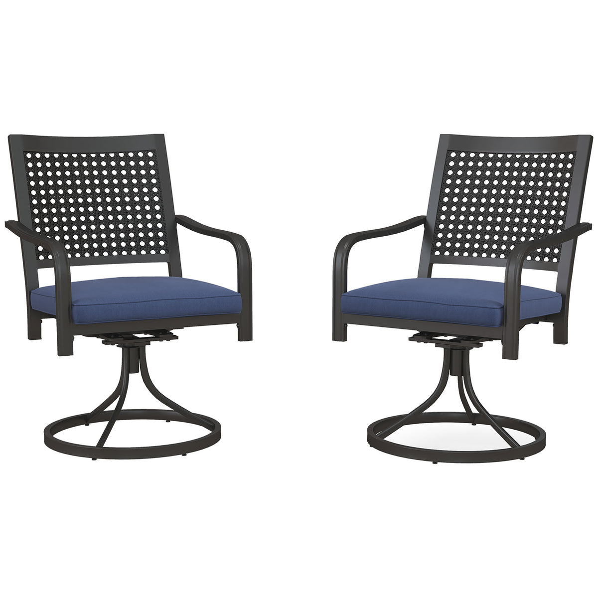 2 Pieces Patio Swivel Chairs with Cushion, Outdoor Swivel Rocker with Curved Armrests, Backrest for Garden, Balcony, Porch