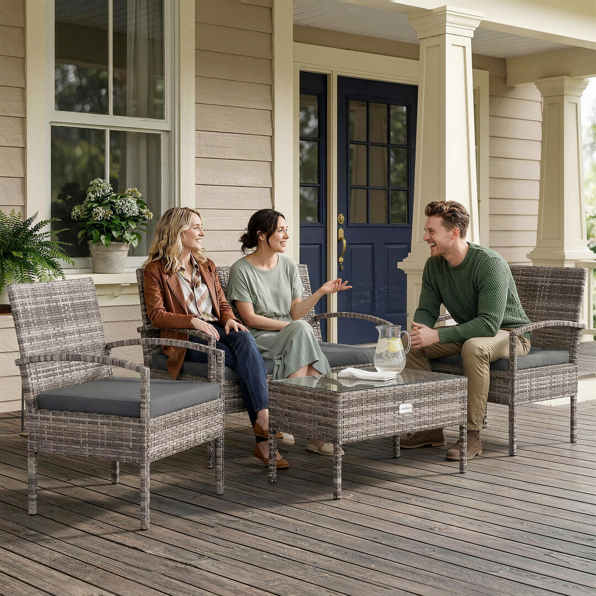 4 Pieces Patio Furniture Set with A Loveseat, Two Armchairs and A Coffee Table, Outdoor Conversation Set – Dark Grey