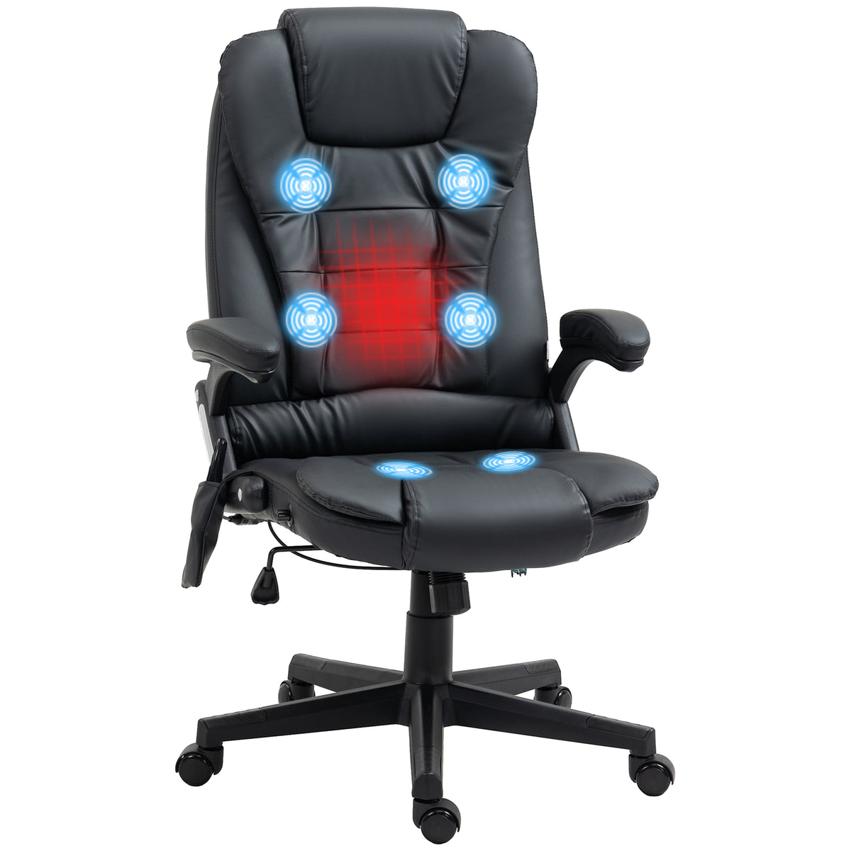 Executive Heated Massage Office Chair, High Back Reclining Faux Leather Vibrating Swivel Chair, Black