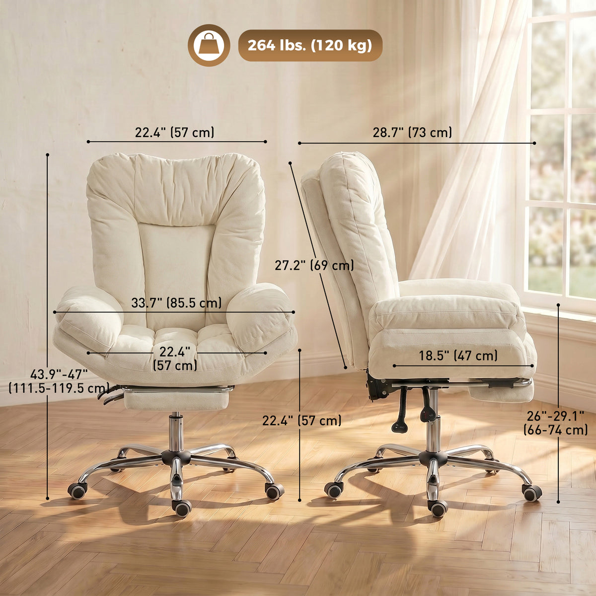 Criss Cross Chair with Wheels, Waterfall Armrests, Beige