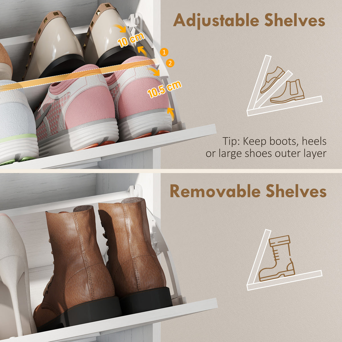 Narrow Shoe Storage Cabinet with 2 Flip Drawers – 31"W x 46"H
