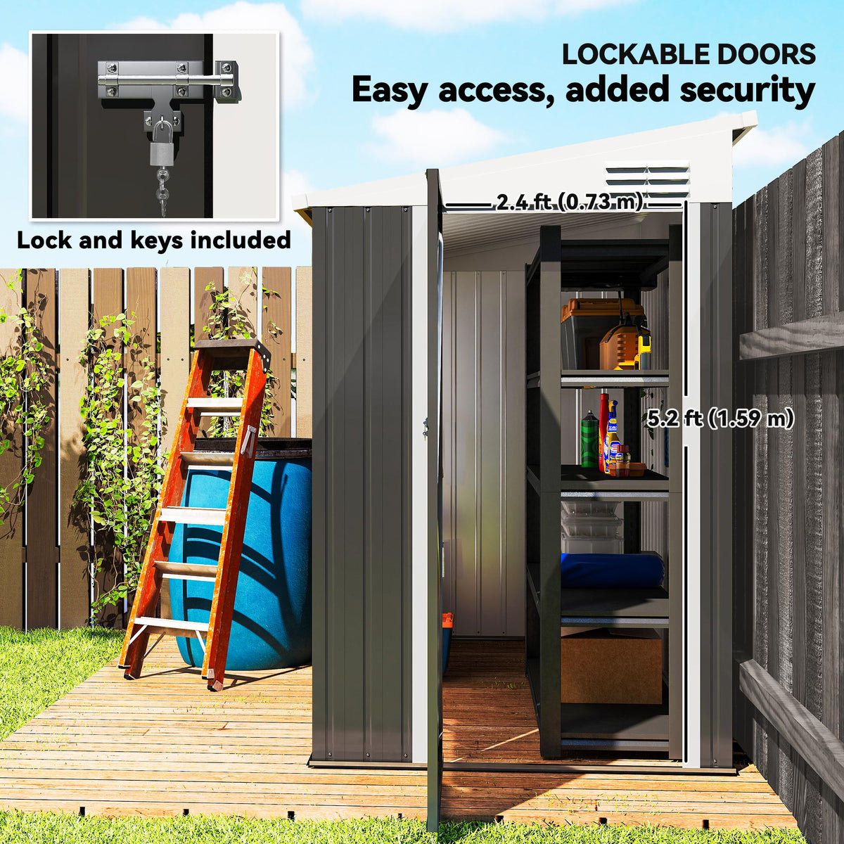 4' x 8' Outdoor Storage Shed Lean to Shed Outdoor Metal Tool Shed with Lockable Door and Air Vents