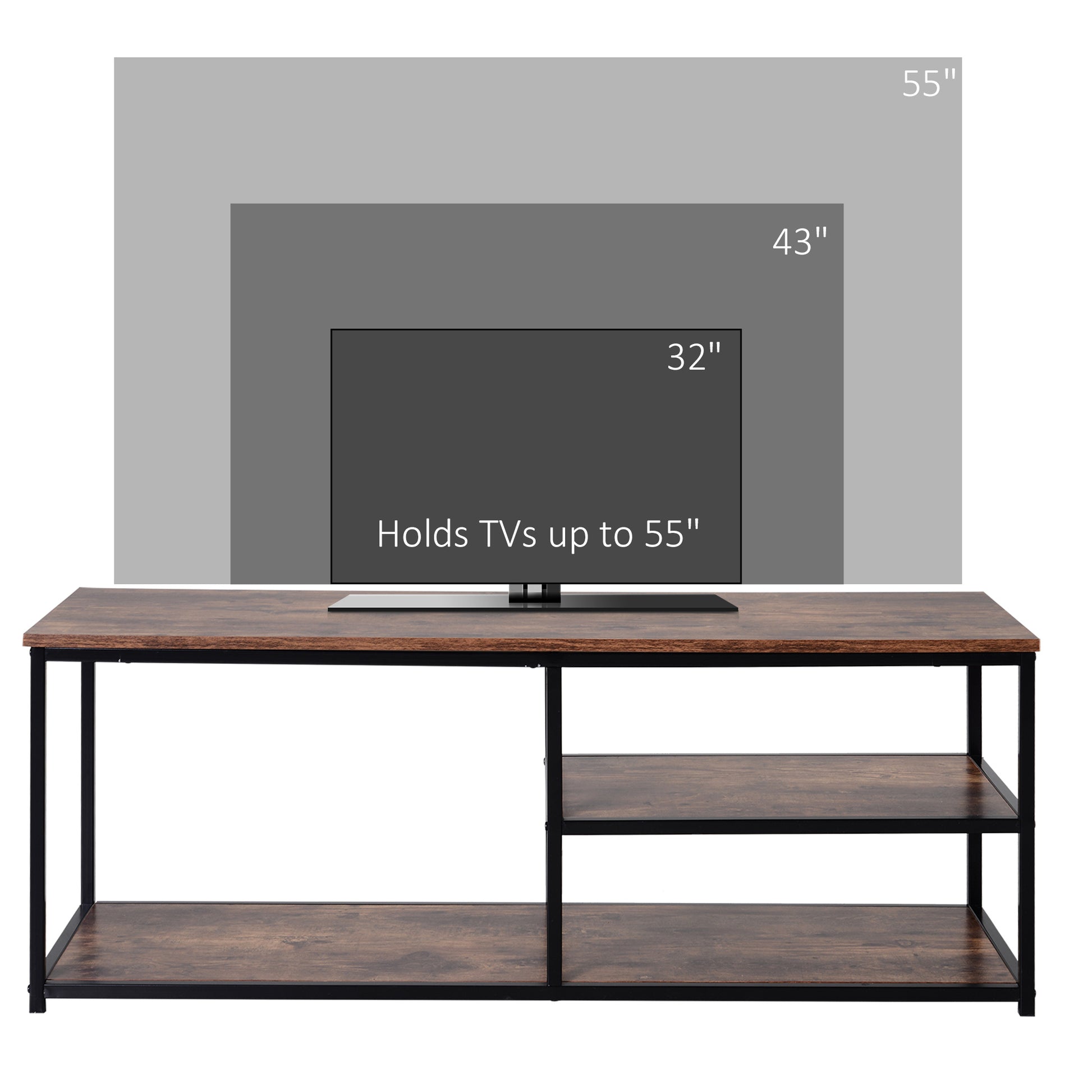 HOMCOM Industrial Rustic Brown TV Stand with Storage Shelves Metal Frame